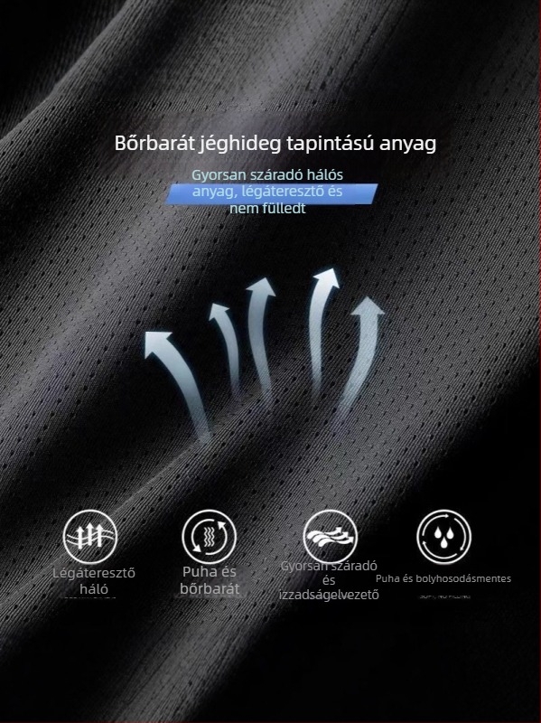 Férfi nyári Ice Silk gyorsan száradó rövid ujjú póló, légáteresztő hálós anyag, laza szabás, sportos mindennapi felső