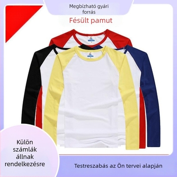 Raglán ujjú férfi pamut-Lycra anyagú egyszínű póló, kerek nyakkal, alap póló tavasz–őszre