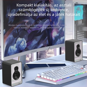 Hi‑Fi asztali Bluetooth hangfal RGB világítással, könyvespolc-stílusú kialakítás, 4 hangszóró