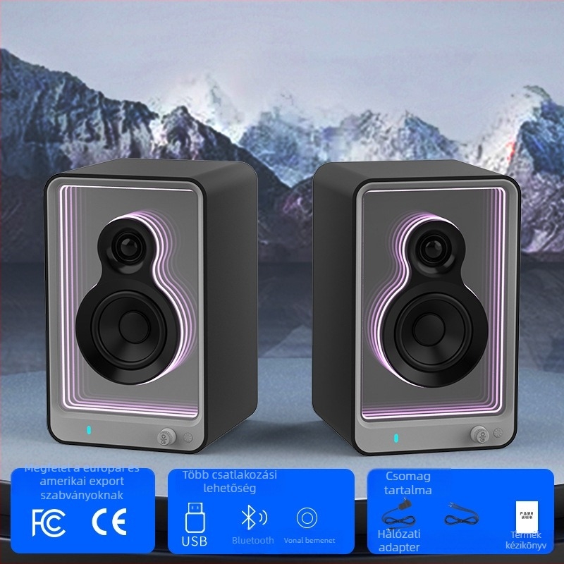Hi‑Fi asztali Bluetooth hangfal RGB világítással, könyvespolc-stílusú kialakítás, 4 hangszóró