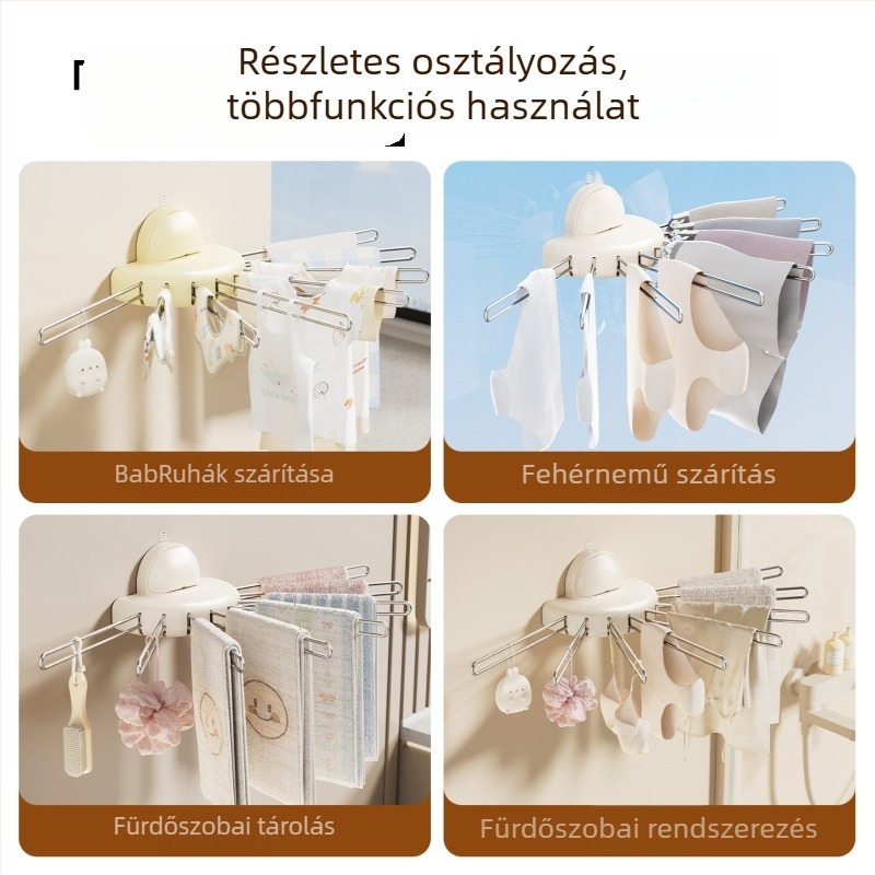 Összecsukható ruhaszárító falra szerelhető, szívócsészés, beltéri használatra