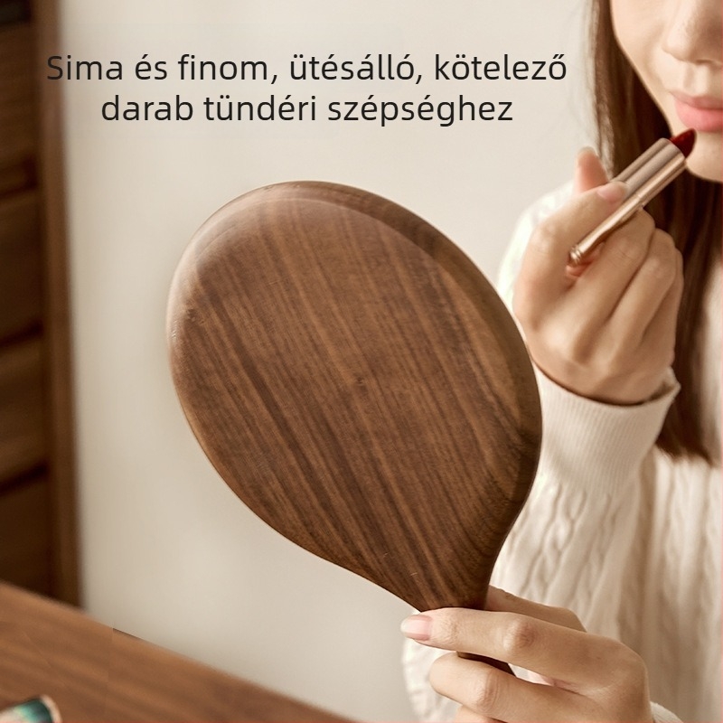 Prémium retro diófa sminktükör alátámasztó állvánnyal – készlet tömörfa