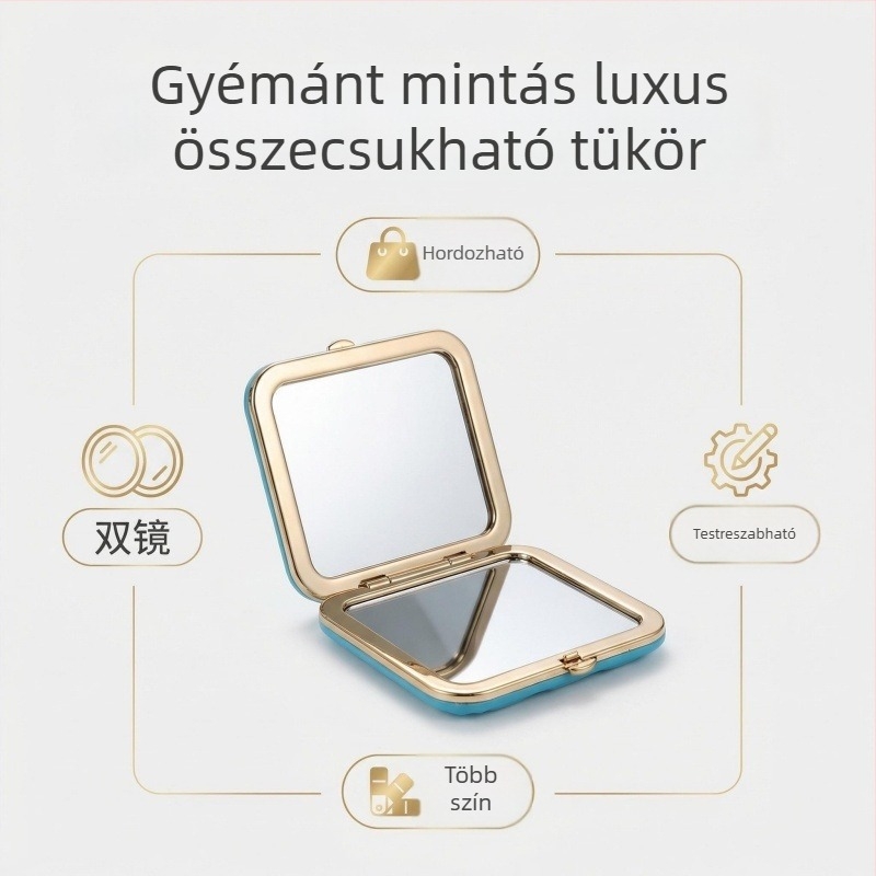 Összecsukható sminktükör, hordozható, kétoldalas, irodai és utazási célra, kompakt és elegáns