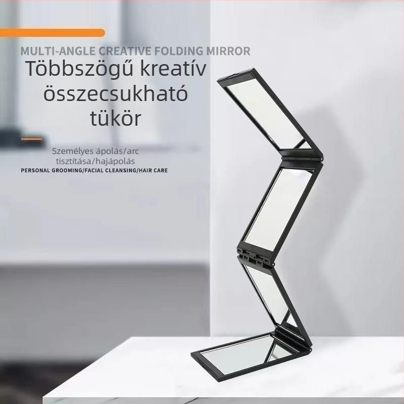 Új négylapos összecsukható tükör 360°-os forgatással, hatszögletű összecsukható tükör, hordozható hajápoló tükör
