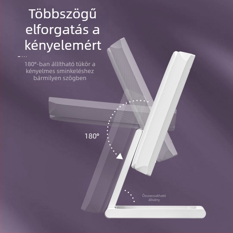 Smink tükör világítással, újratölthető, háromszínű világítás-beállítás, 2x és 5x nagyítás, hordozható asztali összecsukható tükör