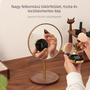 Diófából készült tömörfa sminktükör asztali használatra, HD tükör, 360°-os forgás