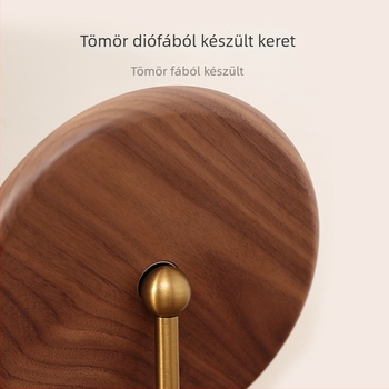 Diófából készült tömörfa sminktükör asztali használatra, HD tükör, 360°-os forgás