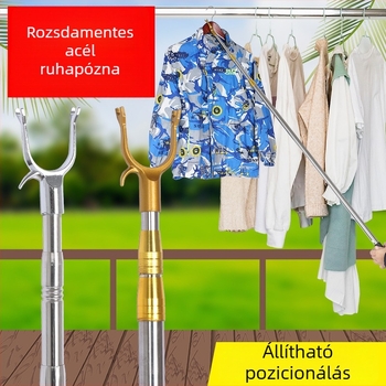 Teleszkópos rozsdamentes acél ruhaszárító rúd villa fejű végével, erkélyhez, 2,5–3 m hosszú