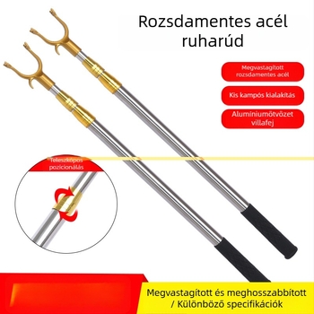 Teleszkópos rozsdamentes acél ruhaszárító rúd villa fejű végével, erkélyhez, 2,5–3 m hosszú