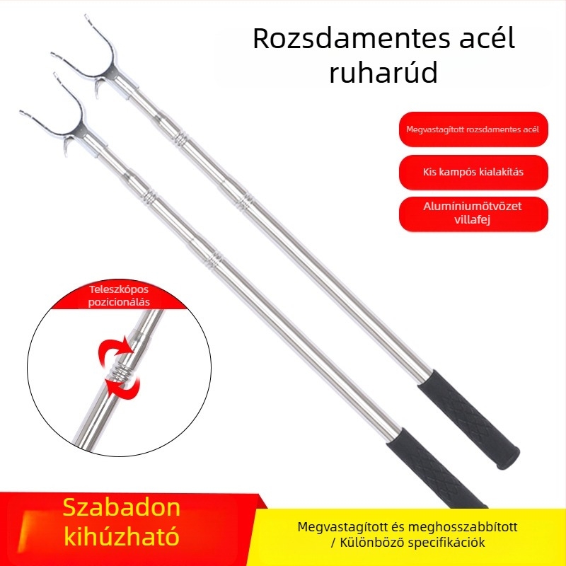 Teleszkópos rozsdamentes acél ruhaszárító rúd villa fejű végével, erkélyhez, 2,5–3 m hosszú