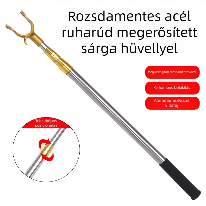Teleszkópos rozsdamentes acél ruhaszárító rúd villa fejű végével, erkélyhez, 2,5–3 m hosszú