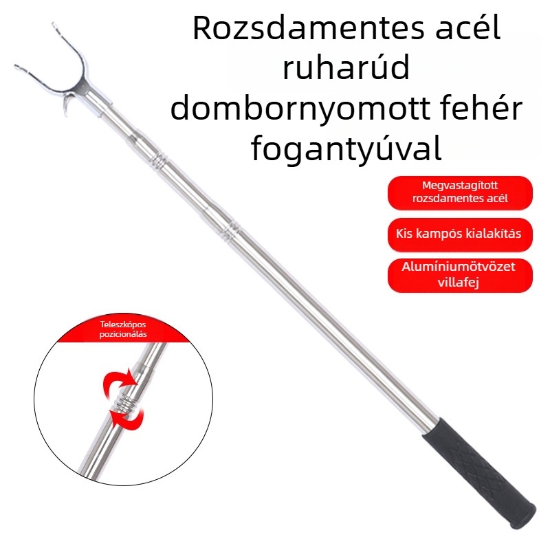 Teleszkópos rozsdamentes acél ruhaszárító rúd villa fejű végével, erkélyhez, 2,5–3 m hosszú
