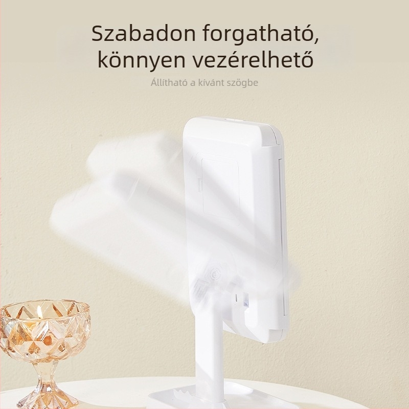 LED-es világítású háromoldalas összecsukható sminktükör asztali használatra, töltővel