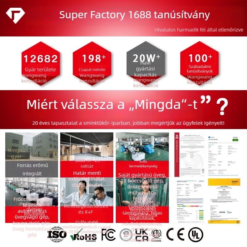 Hollywood sminktükör LED világítással, asztali sminktükör 6 LED-del