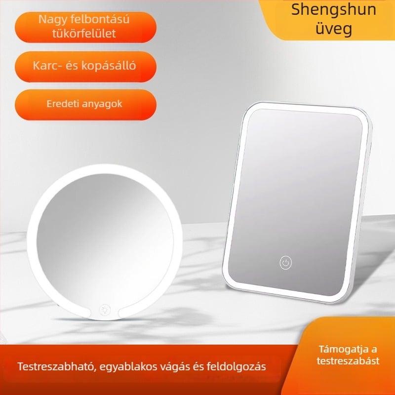 LED intelligens kerek fürdőszobai tükör érintőképernyővel, páramentesítő, sík üveglencse, testre szabható
