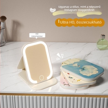 LED világítású sminktükör, hordozható, összecsukható asztali tükör otthonra, kollégiumba és utazáshoz.