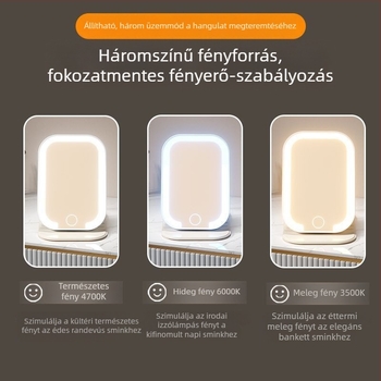 LED világítású sminktükör, hordozható, összecsukható asztali tükör otthonra, kollégiumba és utazáshoz.
