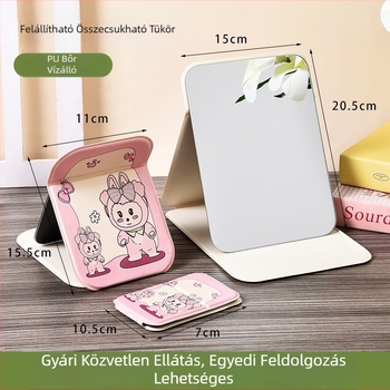 Összecsukható asztali sminktükör, aranyos rózsaszín Mackó mintával, felnyíló fedél, nyomtatható dizájn, több méret választható