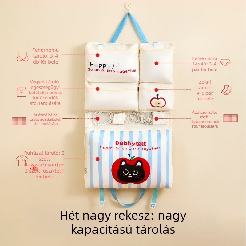Hét az egyben utazási tároló táska – rekeszek az alsóneműk számára