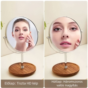Diófából és rozsdamentes acélból készült asztali sminktükör, kétoldalas, 8 hüvelykes HD, hálószobába
