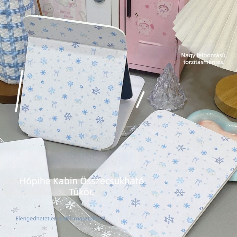 Nagy összecsukható sminktükör téli havas kunyhó designnal – HD felbontás, otthoni használatra, állítható, több nézőpontból használható