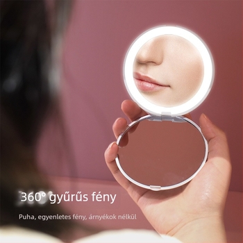 Hordozható LED-es sminktükör fedéllel, mini kör alakú, egyoldalú, utazáshoz