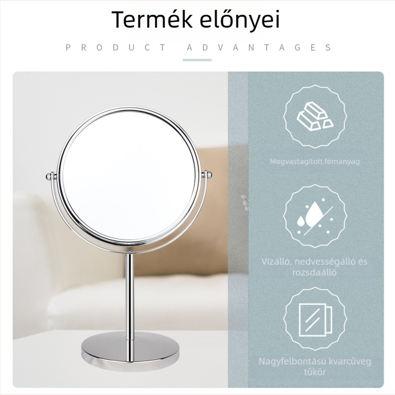 Asztali kétoldalas sminktükör 3×/5×/10× nagyítással