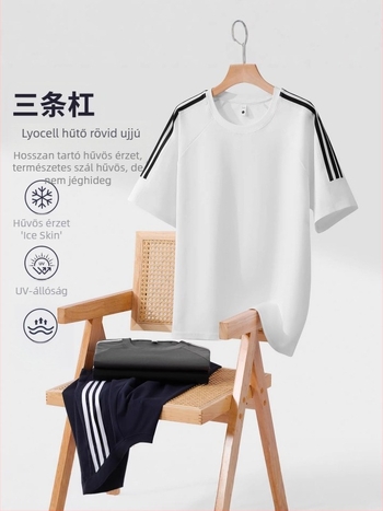 Férfi Lyocell Tencel rövid ujjú póló, három csík, nyárra, mindennapi viselet, 230 g