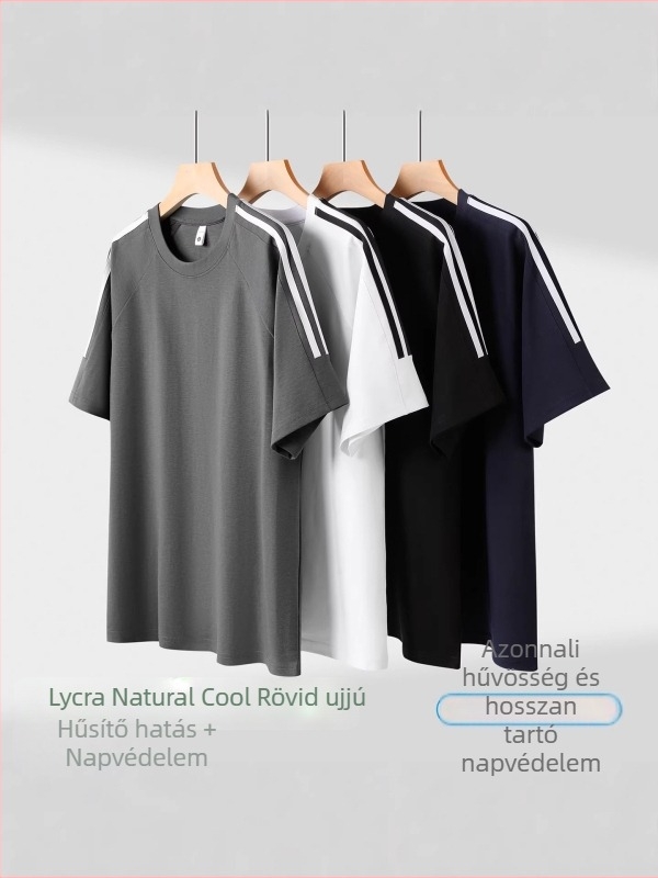 Férfi Lyocell Tencel rövid ujjú póló, három csík, nyárra, mindennapi viselet, 230 g