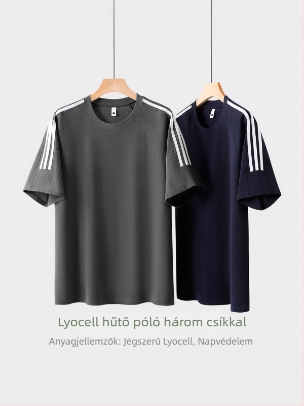 Férfi Lyocell Tencel rövid ujjú póló, három csík, nyárra, mindennapi viselet, 230 g