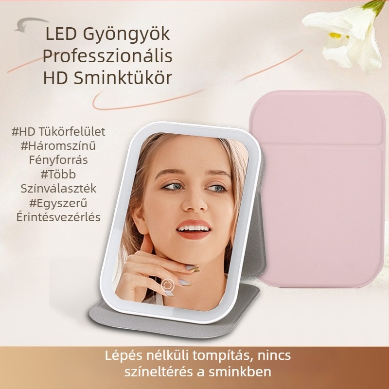 Smink tükör LED világítással, hordozható, összecsukható, asztali tükör, ideális egyetemi kollégiumba, otthoni használatra és utazáshoz