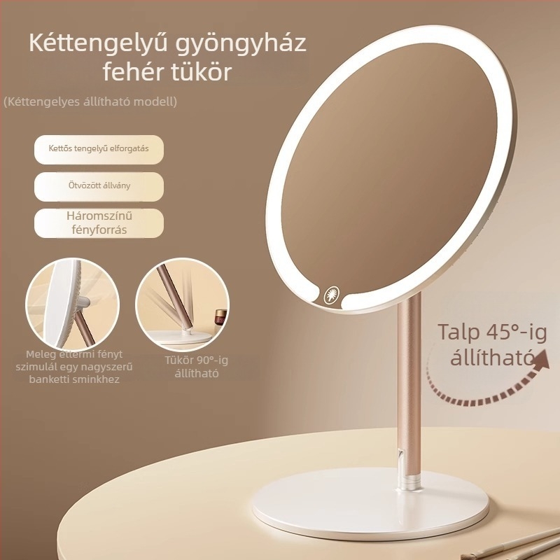 LED világítású sminktükör asztali állvánnyal és integrált tárolóval, hordozható