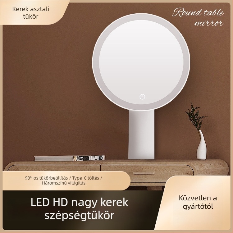 Sminktükör LED világítással, asztali sminktükör, fénycsíkkal rendelkező okos tükör, újratölthető