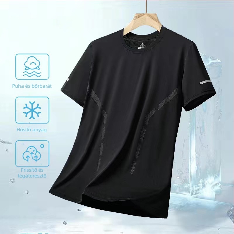 Férfi lazán szabott modal rövid ujjú felső, plusz méret, vékony anyag, Ice Silk gyorsan száradó, mindennapi top
