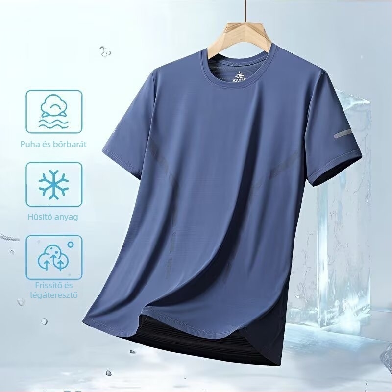Férfi lazán szabott modal rövid ujjú felső, plusz méret, vékony anyag, Ice Silk gyorsan száradó, mindennapi top