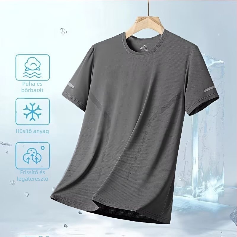 Férfi lazán szabott modal rövid ujjú felső, plusz méret, vékony anyag, Ice Silk gyorsan száradó, mindennapi top