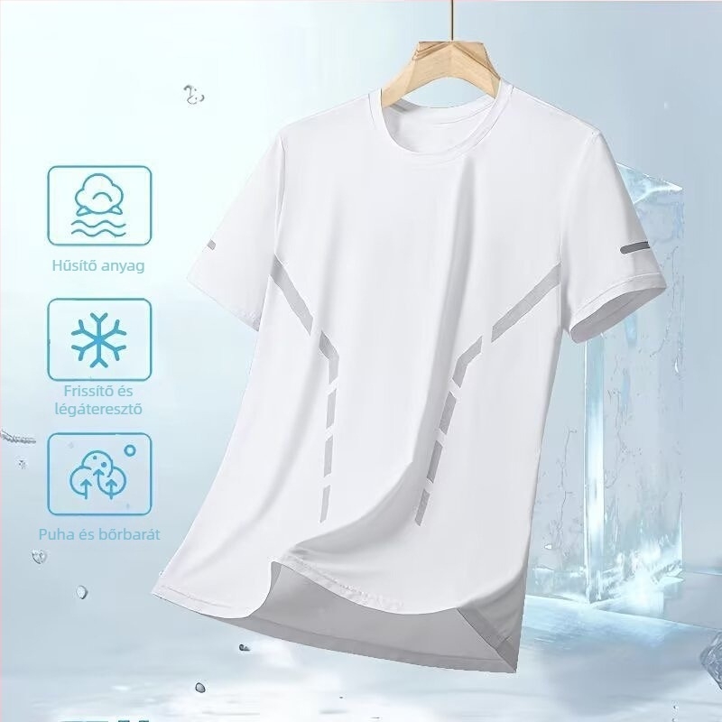 Férfi lazán szabott modal rövid ujjú felső, plusz méret, vékony anyag, Ice Silk gyorsan száradó, mindennapi top