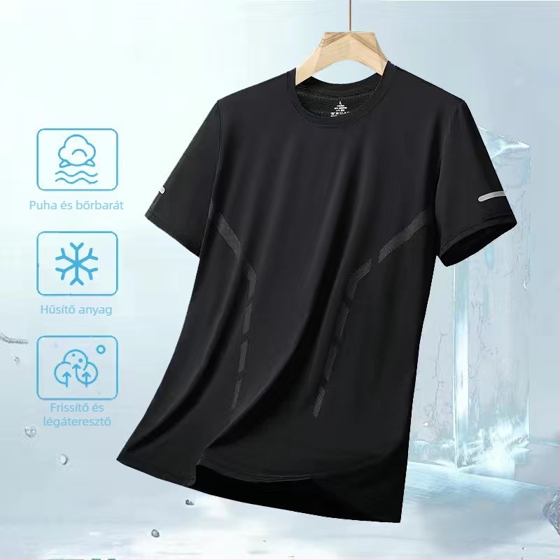 Férfi lazán szabott modal rövid ujjú felső, plusz méret, vékony anyag, Ice Silk gyorsan száradó, mindennapi top