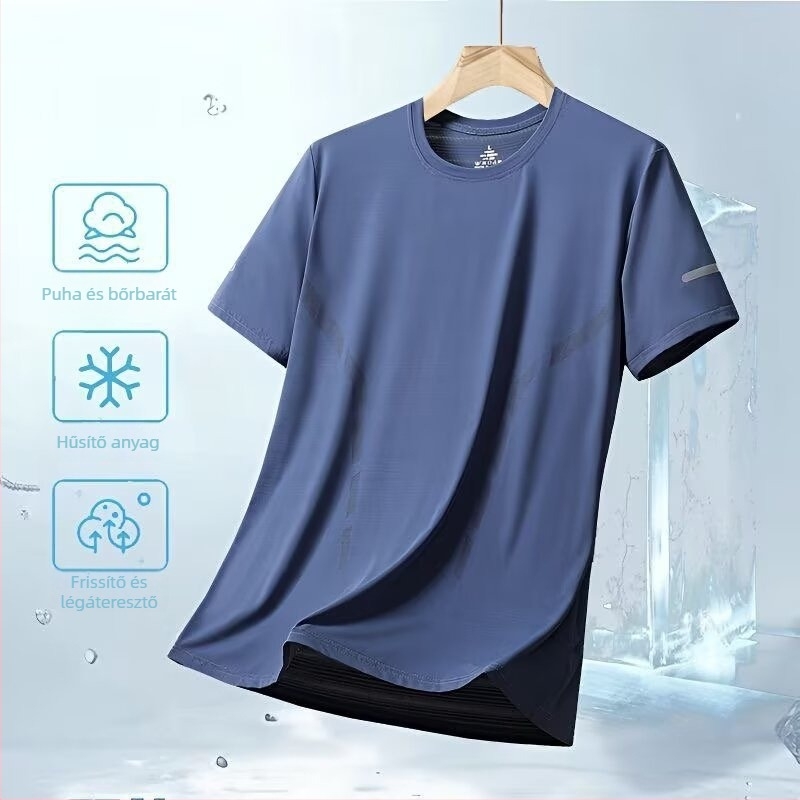 Férfi lazán szabott modal rövid ujjú felső, plusz méret, vékony anyag, Ice Silk gyorsan száradó, mindennapi top