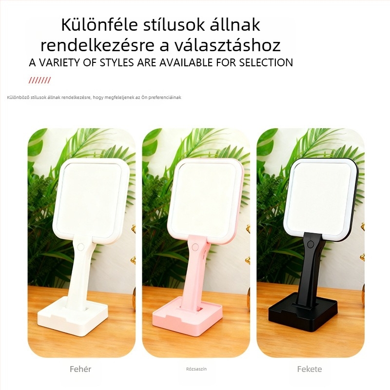 Okos LED világítású sminktükör, hordozható asztali dizájn, integrált világítással, kétoldalas HD tükör