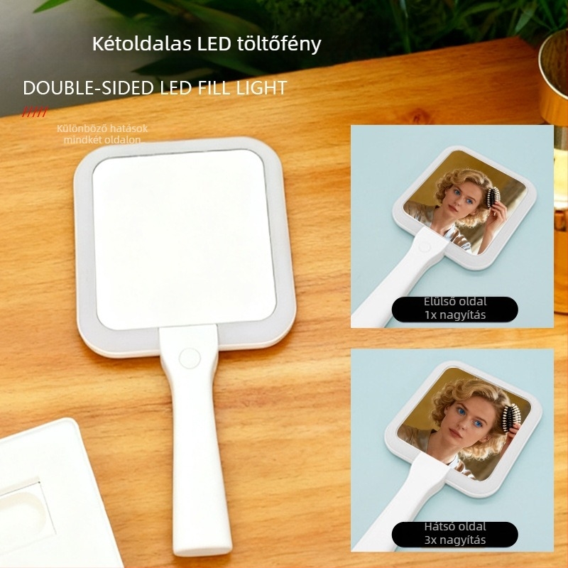 Okos LED világítású sminktükör, hordozható asztali dizájn, integrált világítással, kétoldalas HD tükör
