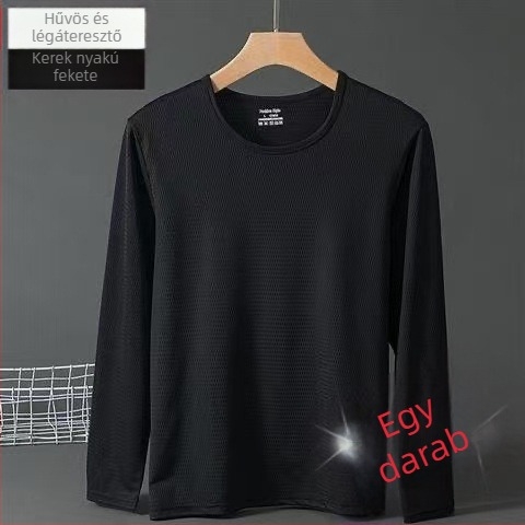 Férfi nyári hosszú ujjú T‑póló Ice Silk hálószövésű anyagból, lélegző, gyorsan száradó, kényelmes laza szabás, könnyű, UV-védett felső