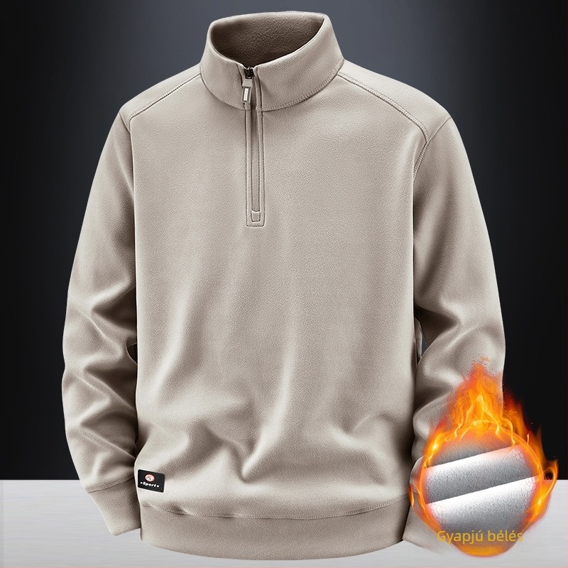 Férfi téli magas galléros polo pulóver, amerikai stílusú, nehéz Derong termikus fleece, vastag meleg mindennapi felső