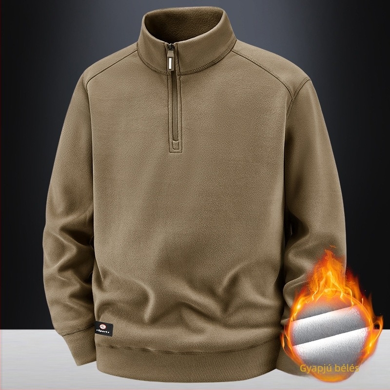 Férfi téli magas galléros polo pulóver, amerikai stílusú, nehéz Derong termikus fleece, vastag meleg mindennapi felső