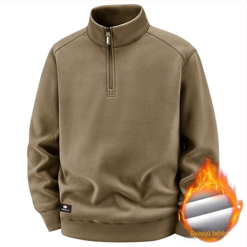Férfi téli magas galléros polo pulóver, amerikai stílusú, nehéz Derong termikus fleece, vastag meleg mindennapi felső