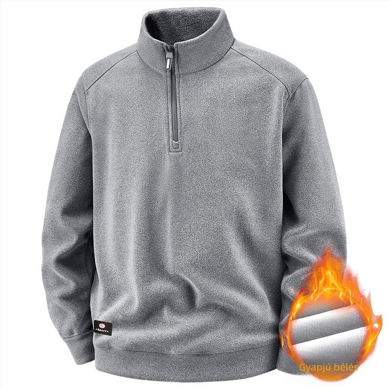 Férfi téli magas galléros polo pulóver, amerikai stílusú, nehéz Derong termikus fleece, vastag meleg mindennapi felső