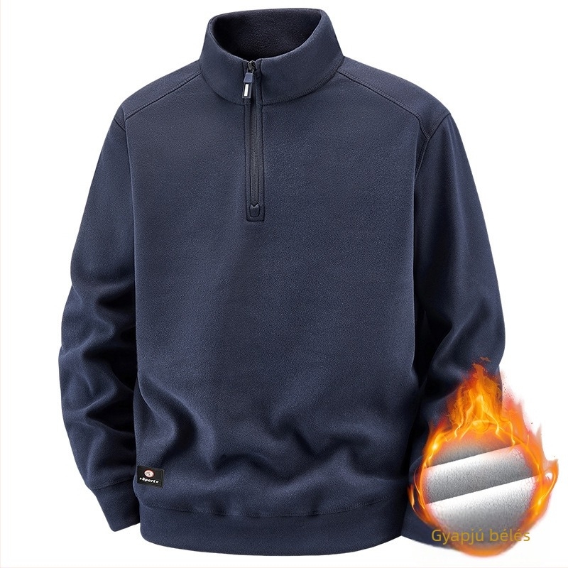 Férfi téli magas galléros polo pulóver, amerikai stílusú, nehéz Derong termikus fleece, vastag meleg mindennapi felső
