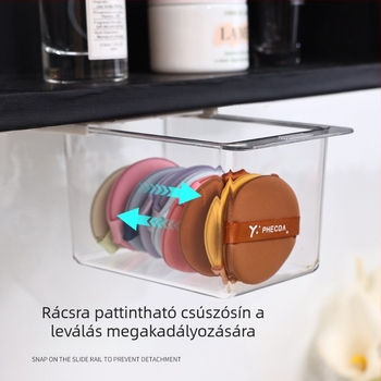 Átlátszó kozmetikai tároló fürdőszobához tükrös szekrénnyel, fúrás nélkül, fiókos, 1 L