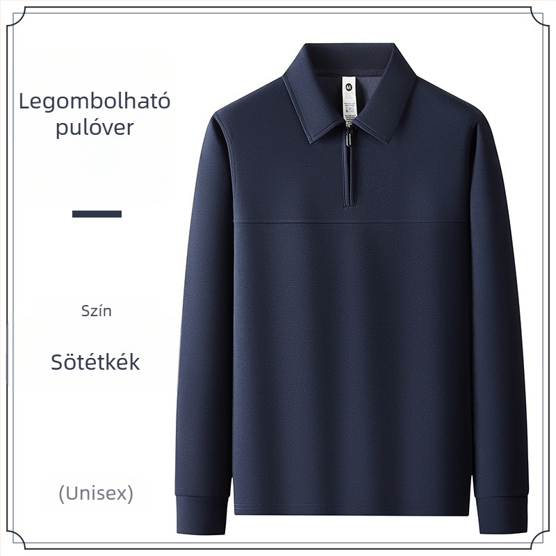 Férfi poló galléros pulóver, hosszú ujjú, egyszínű, slim fit, egyedi logóval