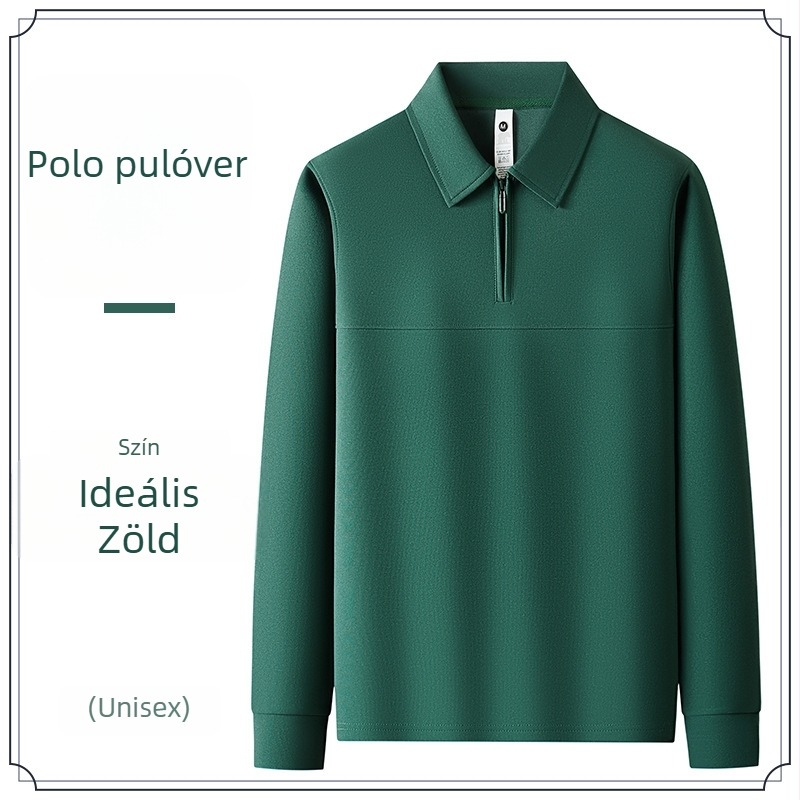 Férfi poló galléros pulóver, hosszú ujjú, egyszínű, slim fit, egyedi logóval